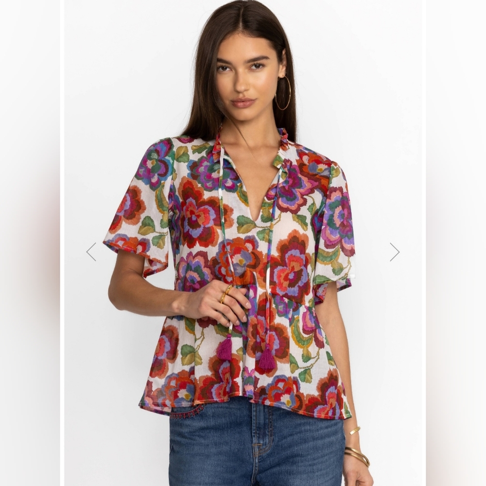 Women's Johnny Was Calanthe High Low Empire Waist Top Size XS